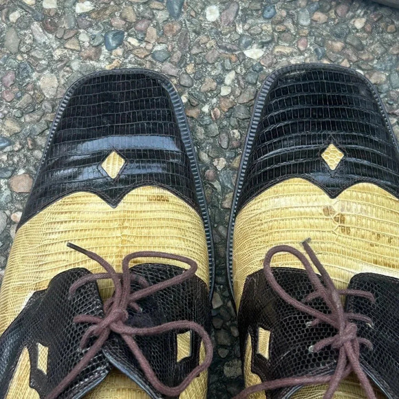 David Eden Genuine Teju Lizard Brown Camel Lace Up Dress Oxfords Shoes Size 11.5 - Picture 2 of 13